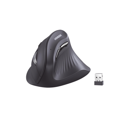 UGREEN - Mouse Inalámbrico en Angulo Vertical | 2.4G & Bluetooth | Conecta 3 dispositivos Simultáneamente | 4 Niveles de DPI |  Clic Silencioso | 5 botones Silenciosos | Soporta Win, Mac, Linux & Chrome.