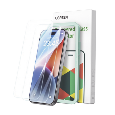 UGREEN - Protector de pantalla UGREEN HD con marco de instalación para iPhone 15/16 (paquete de 2)