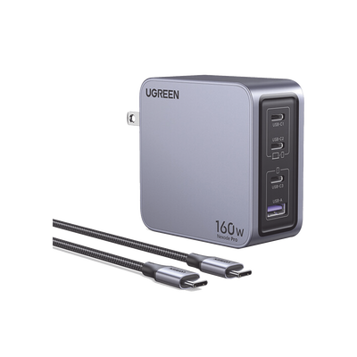 UGREEN - Cargador Rápido GaN / 160W Máximo / 3 USB-C + 1 USB-A / PD3.1 140W / PPS / UFCS / QC5 / Protecciones Múltiples / PC 94-V0