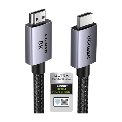 UGREEN - Cable HDMI 2.1 de 8K@60Hz | 3 metros | 48Gbps | HDR10+ | 3D Inversivo| eARC | Dolby ATMOS |   VVR | QMS | QFT | ALLM | 3 modos de Visualización | Certificado HDMI 8K | Niquelado | Nylon Trenzado | Carcasa de Aluminio.