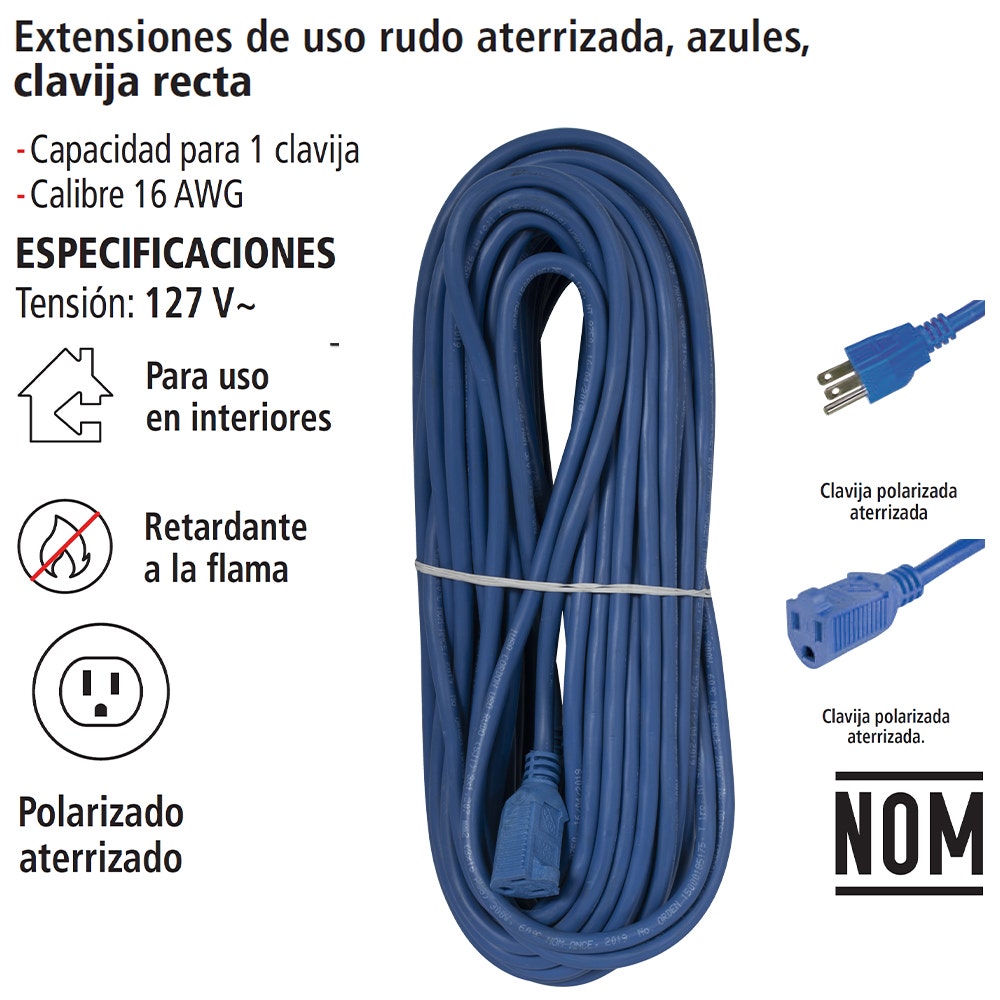 IUSA - Extensión de Uso Rudo Aterrizada, Azul, Clavija Recta, 30m, IUSA