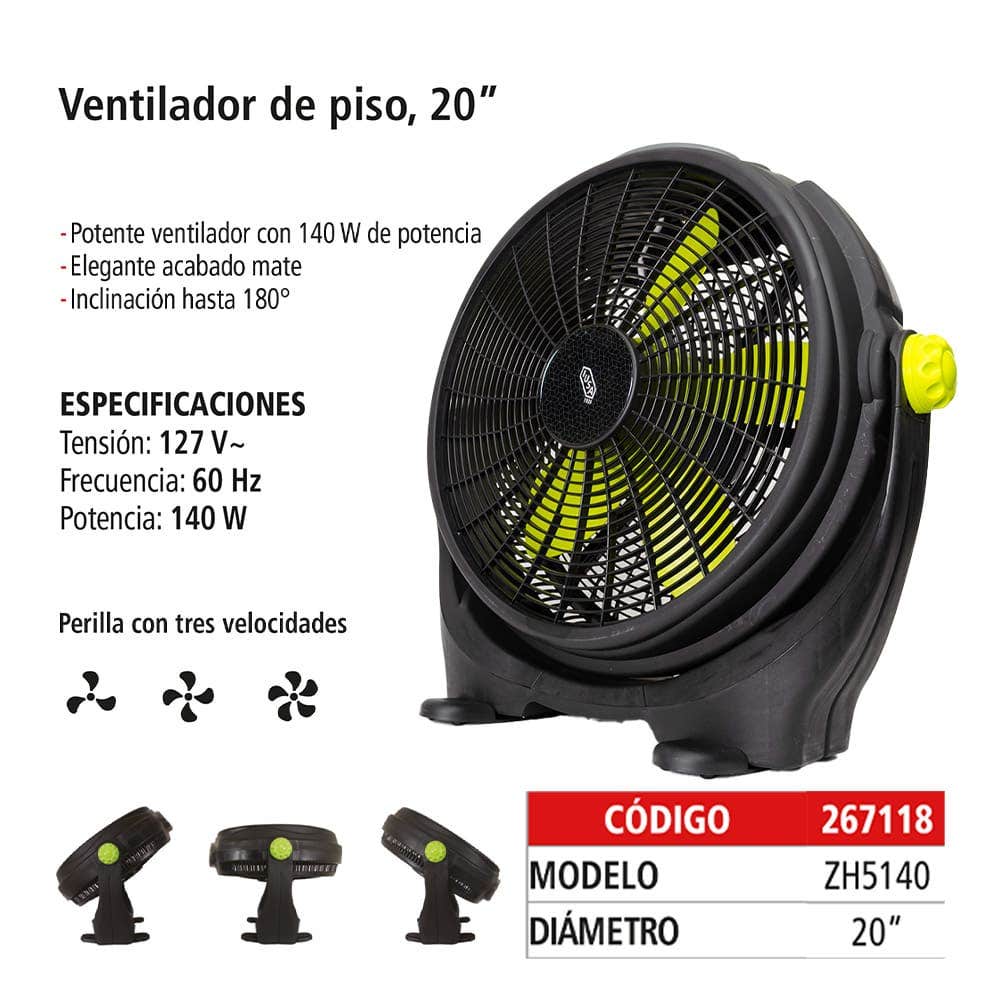 IUSA - Ventilador de piso de 20" con perilla de tres velocidades