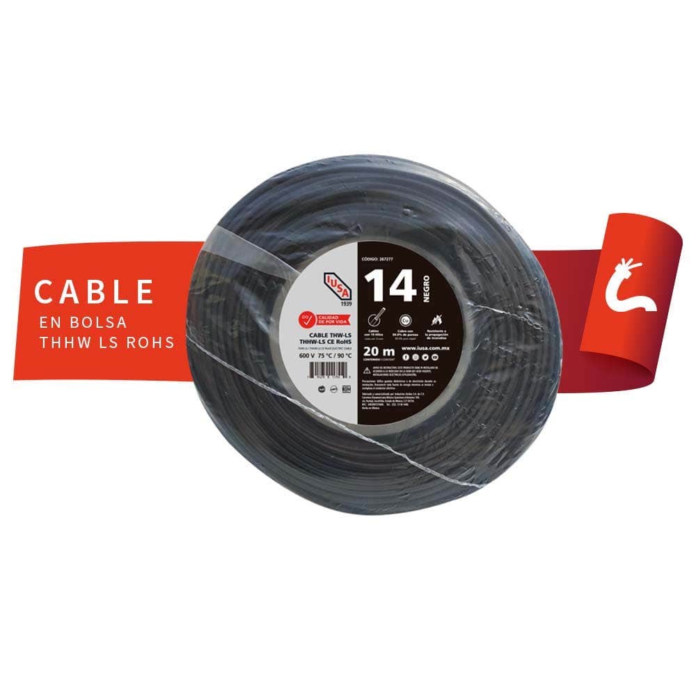 IUSA - Cable THHW-LS ROHS IUSA Calibre 14 AWG negro 20M