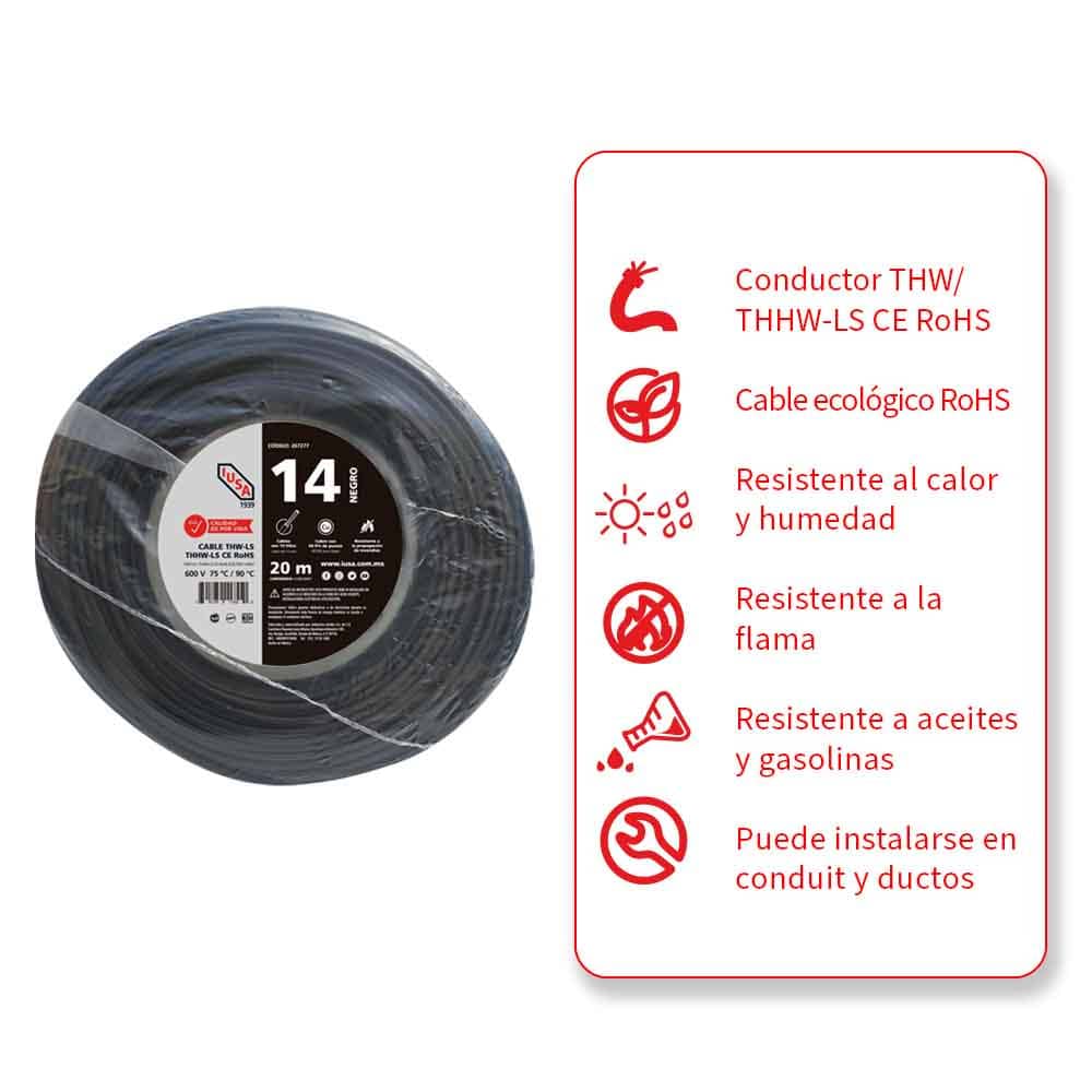 IUSA - Cable THHW-LS ROHS IUSA Calibre 14 AWG negro 20M