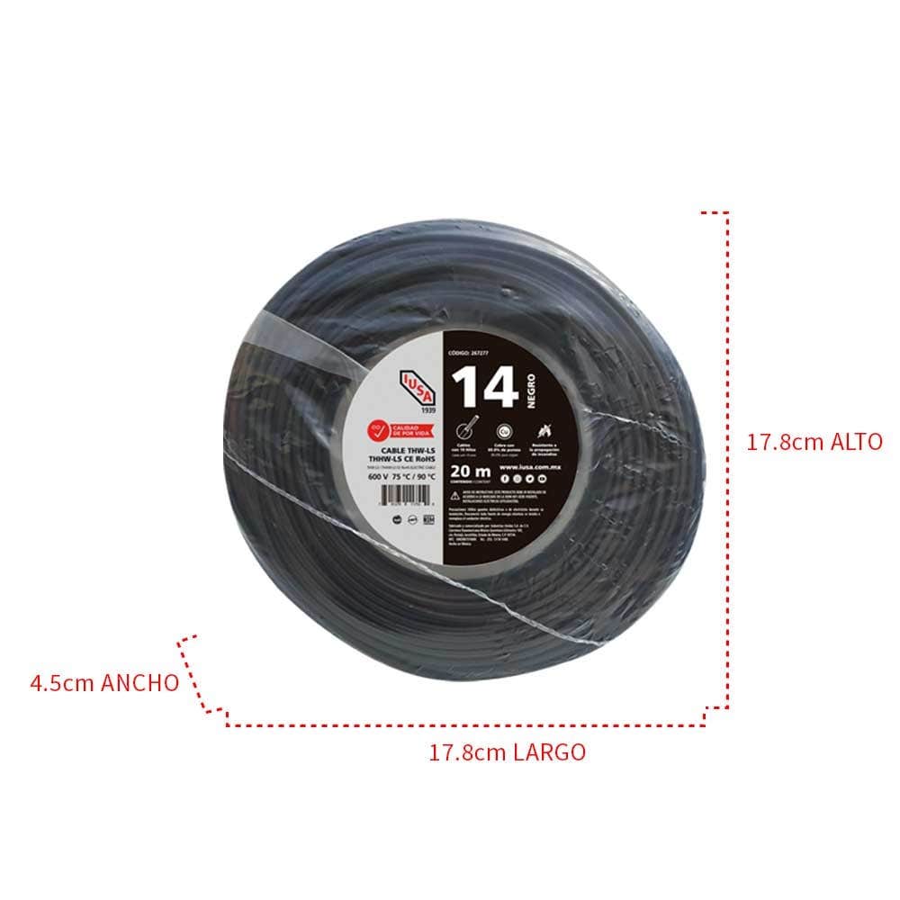 IUSA - Cable THHW-LS ROHS IUSA Calibre 14 AWG negro 20M