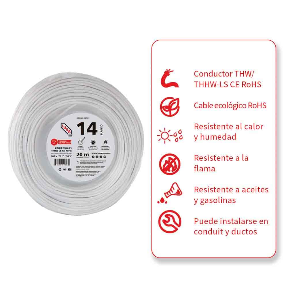 IUSA - Cable THHW-LS ROHS IUSA Calibre 14 AWG blanco 20M