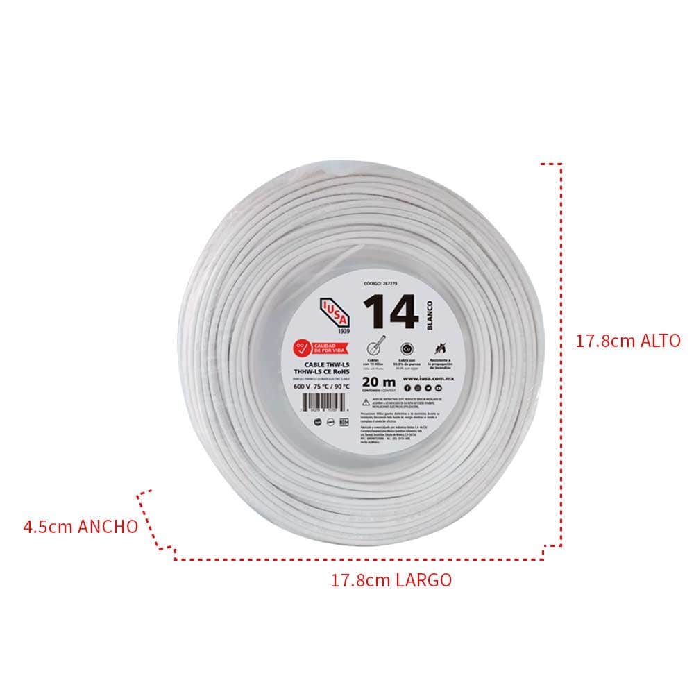 IUSA - Cable THHW-LS ROHS IUSA Calibre 14 AWG blanco 20M