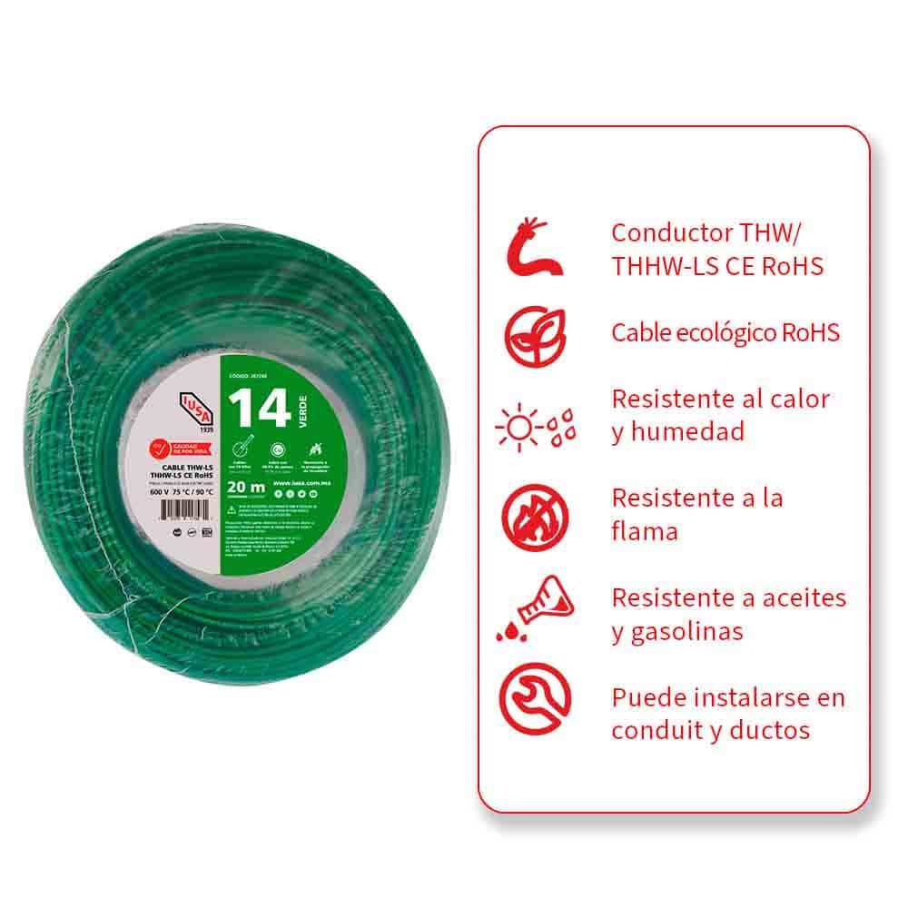 IUSA - Cable THHW-LS ROHS IUSA Calibre 14 AWG verde 20M