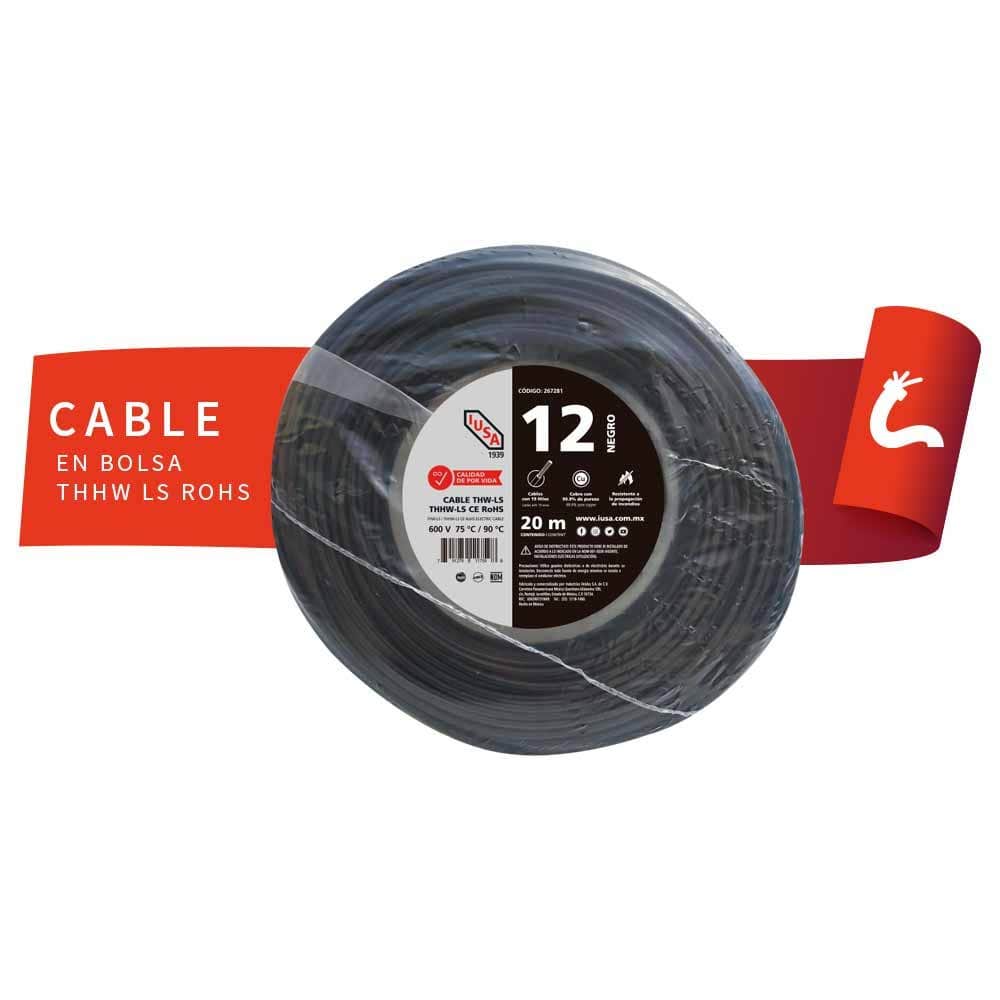 IUSA - Cable THHW-LS ROHS IUSA Calibre 12 AWG negro 20M
