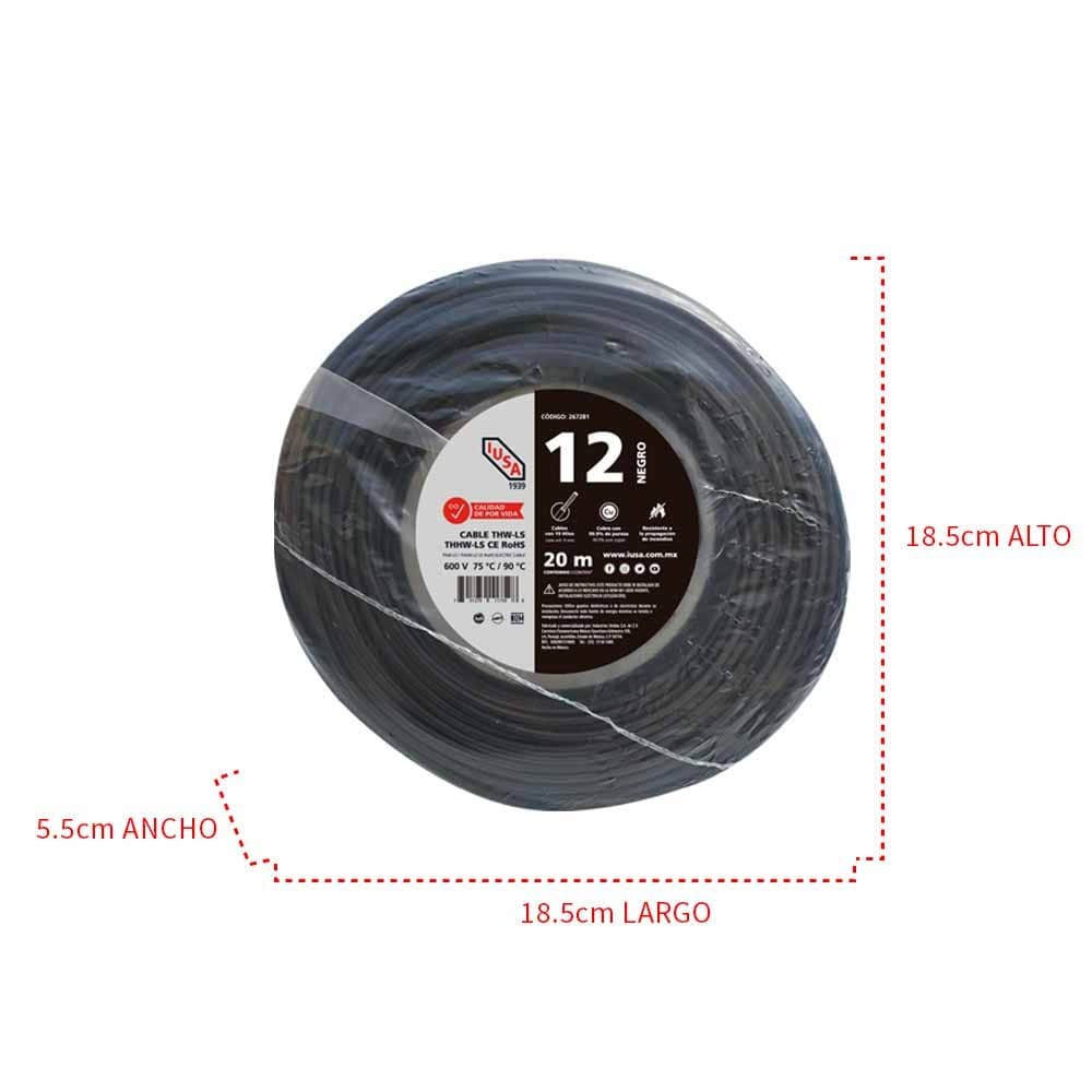 IUSA - Cable THHW-LS ROHS IUSA Calibre 12 AWG negro 20M