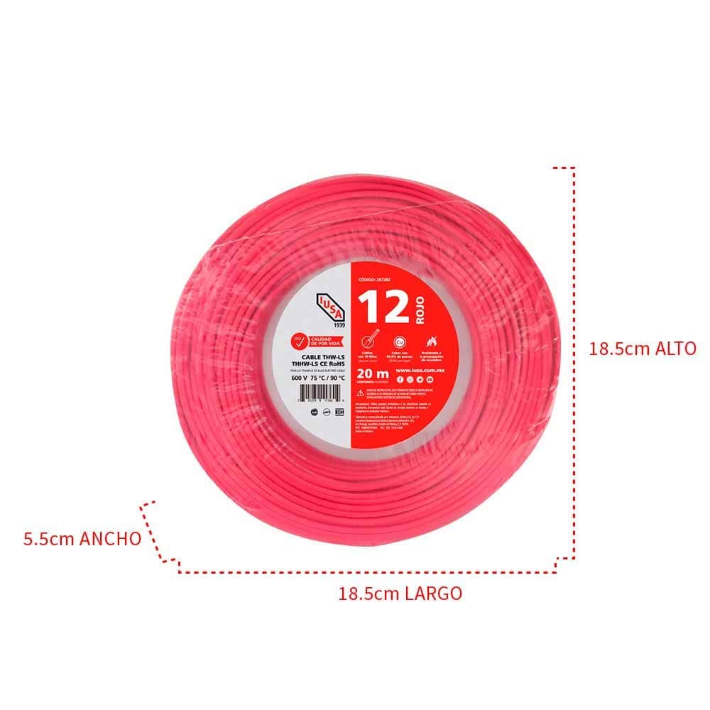 IUSA - Cable THHW-LS ROHS IUSA Calibre 12 AWG rojo 20M