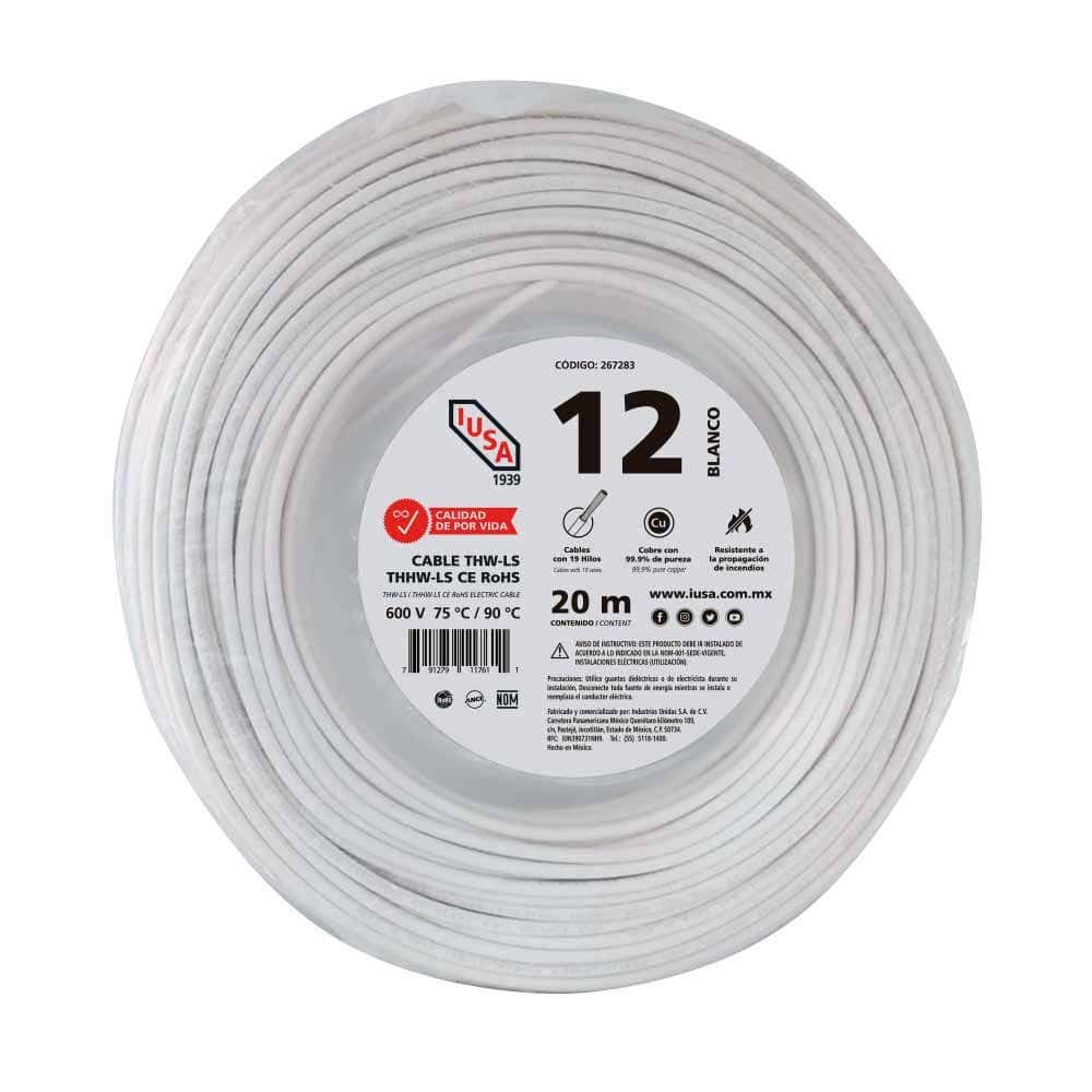 IUSA - Cable THHW-LS ROHS IUSA Calibre 12 AWG blanco 20M