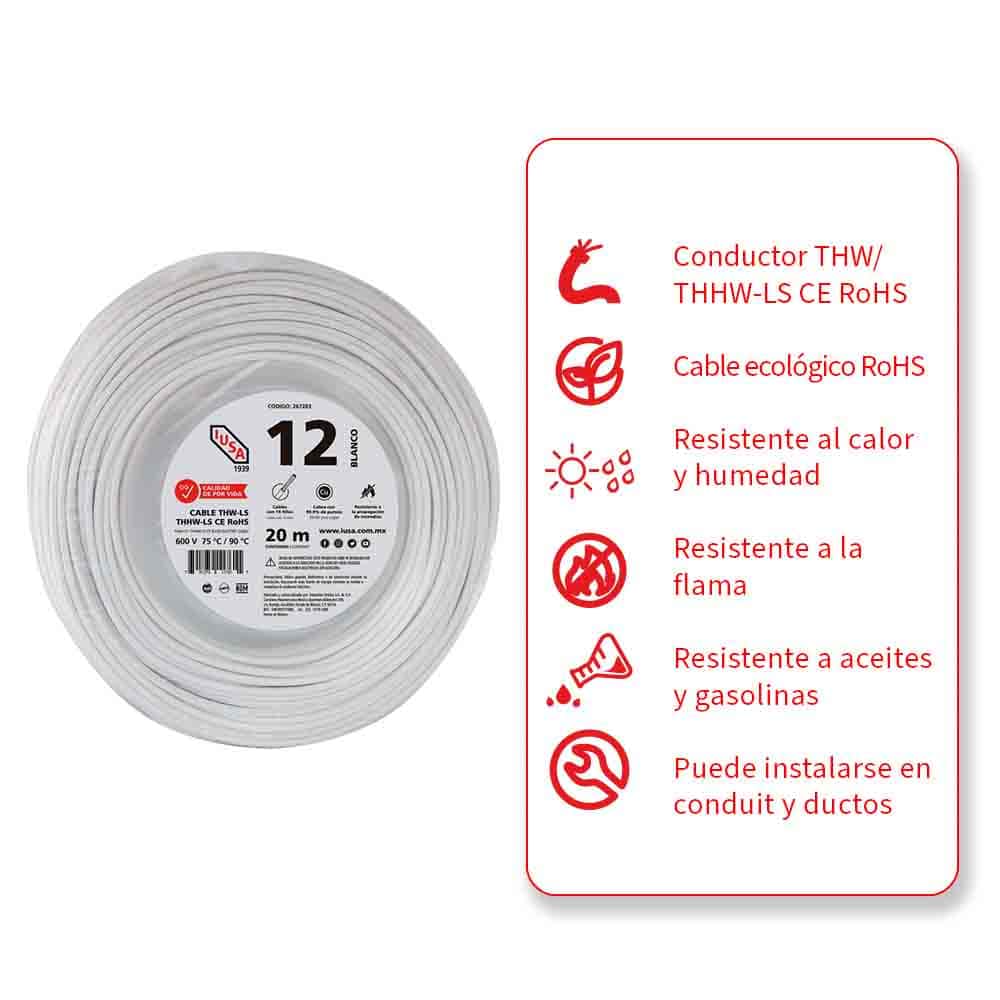 IUSA - Cable THHW-LS ROHS IUSA Calibre 12 AWG blanco 20M
