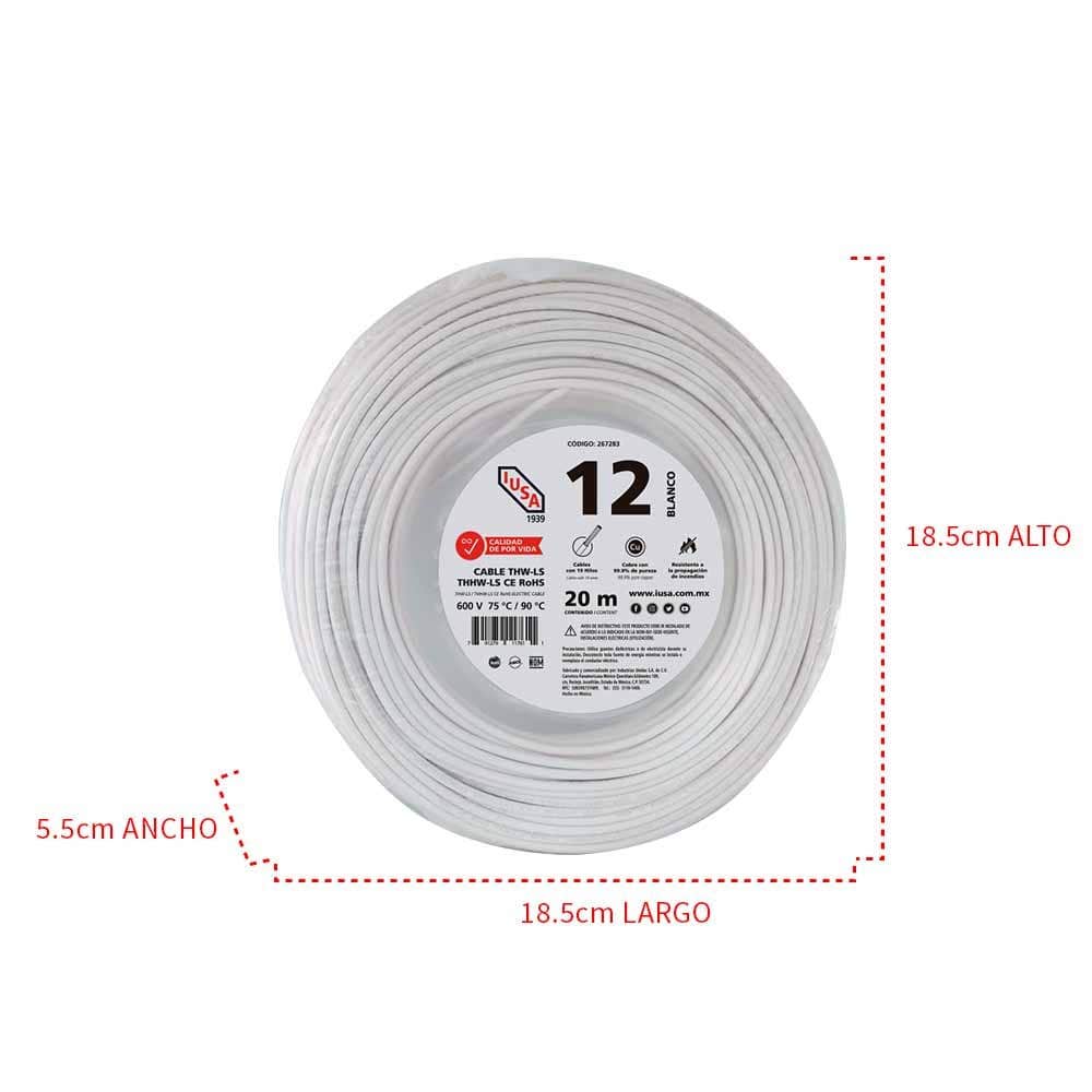 IUSA - Cable THHW-LS ROHS IUSA Calibre 12 AWG blanco 20M