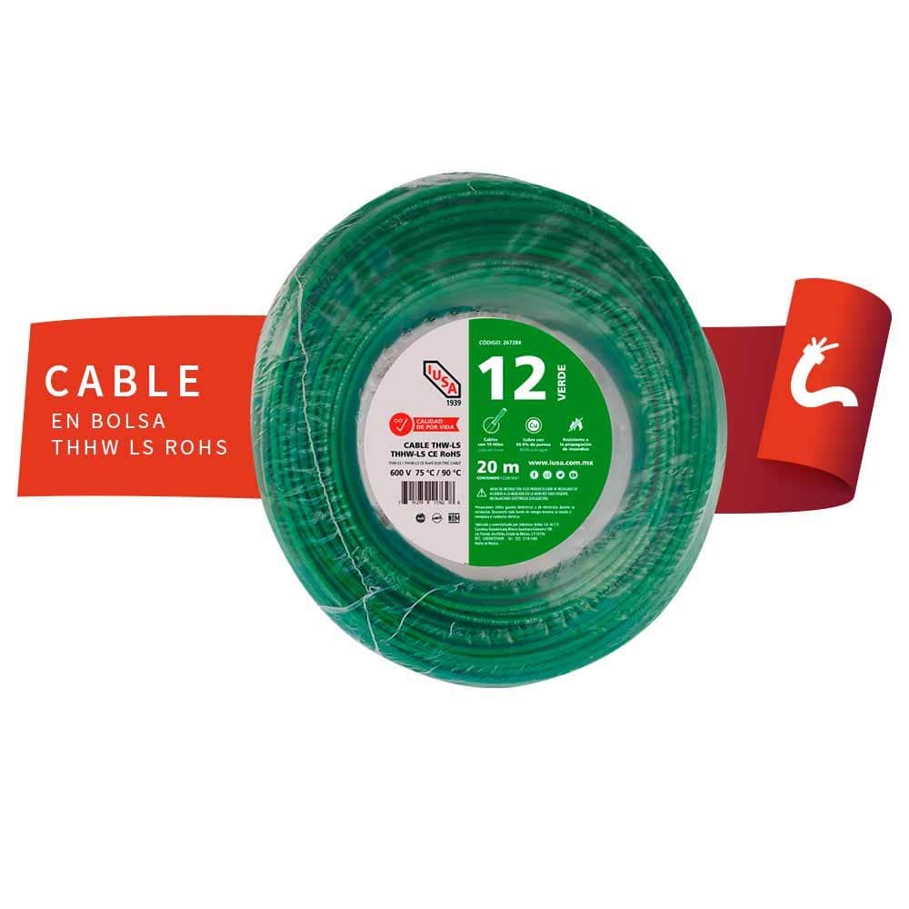 IUSA - Cable THHW-LS ROHS IUSA Calibre 12 AWG verde 20M