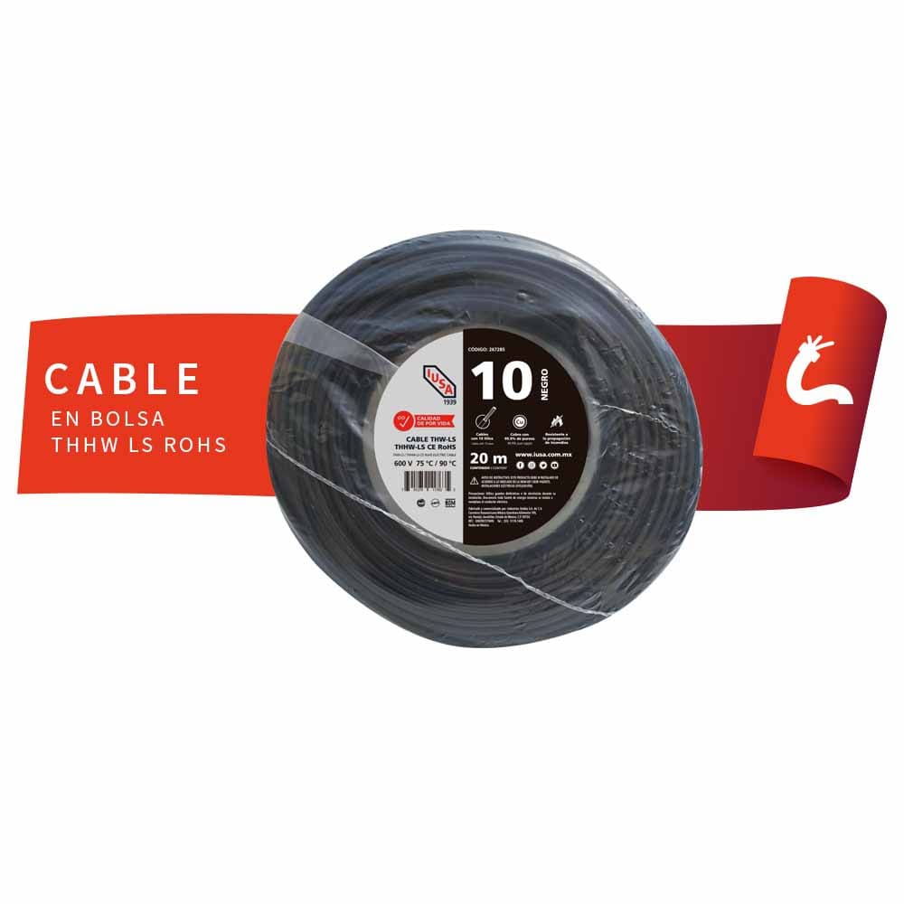IUSA - Cable THHW-LS ROHS IUSA Calibre 10 AWG negro 20M