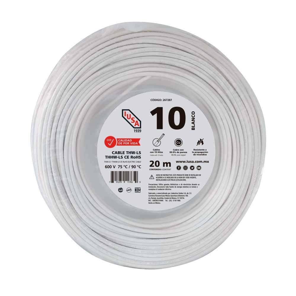 IUSA - Cable THHW-LS ROHS IUSA Calibre 10 AWG blanco 20M