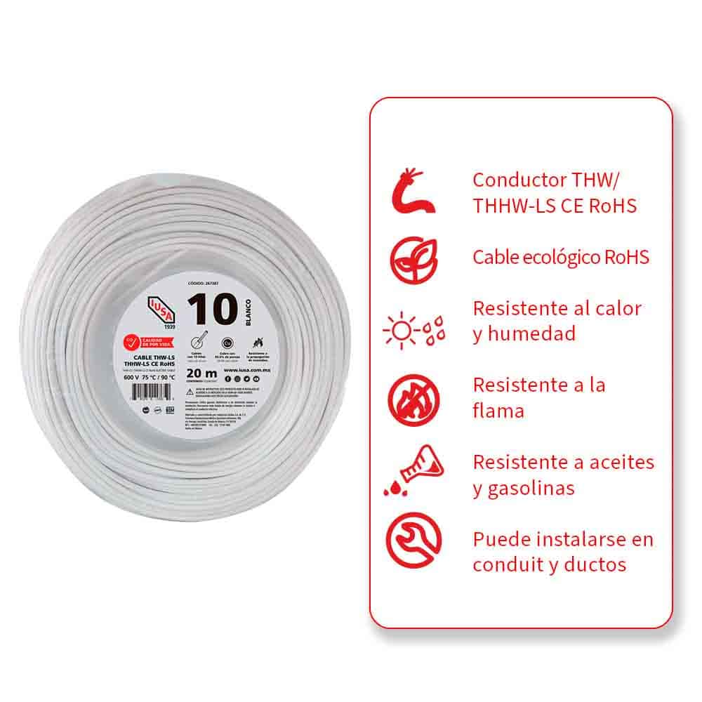 IUSA - Cable THHW-LS ROHS IUSA Calibre 10 AWG blanco 20M