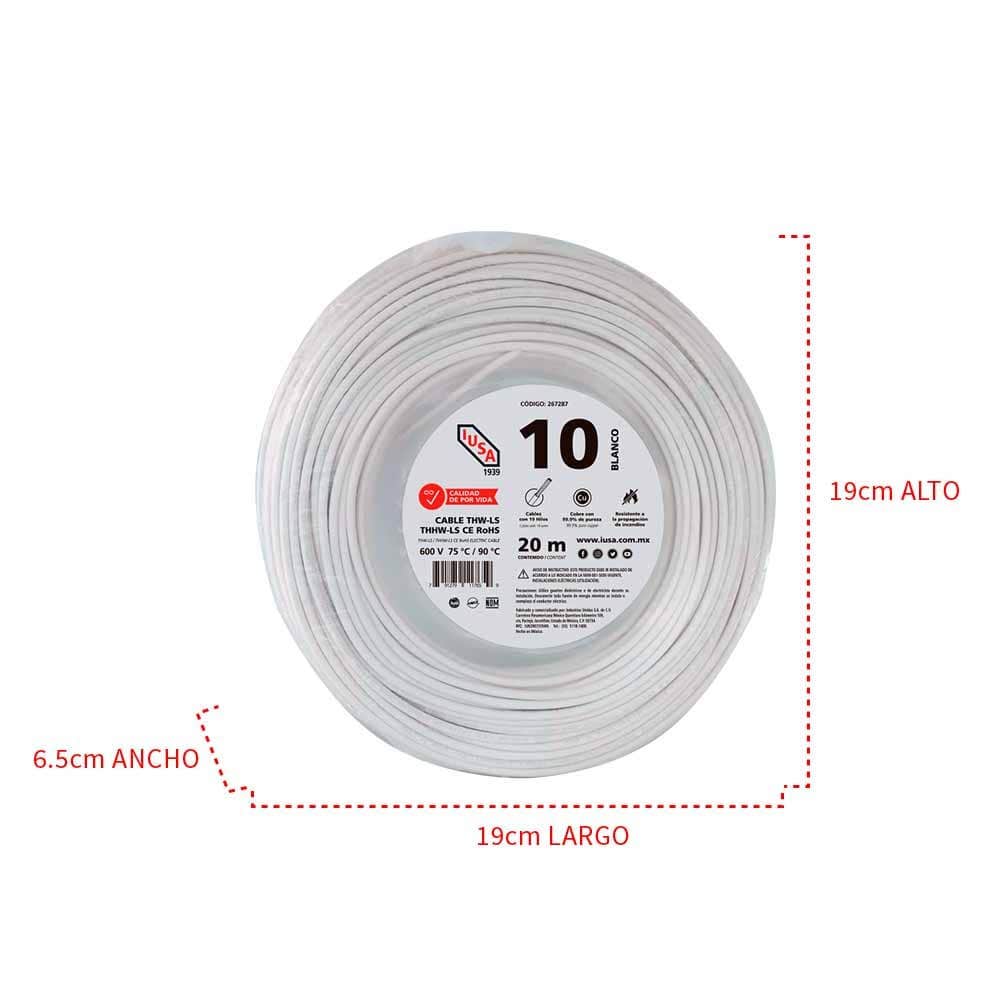 IUSA - Cable THHW-LS ROHS IUSA Calibre 10 AWG blanco 20M