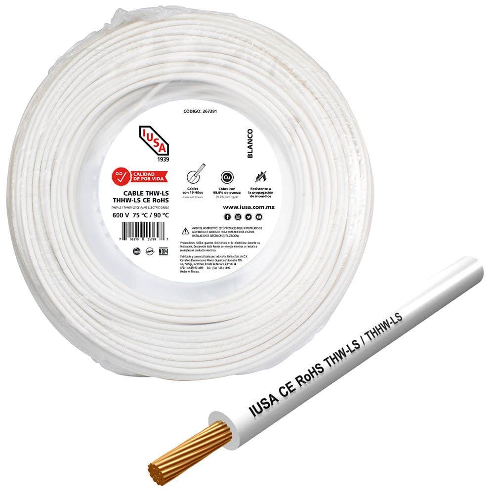 IUSA - Cable THHW-LS ROHS IUSA Calibre 10 AWG blanco 20M