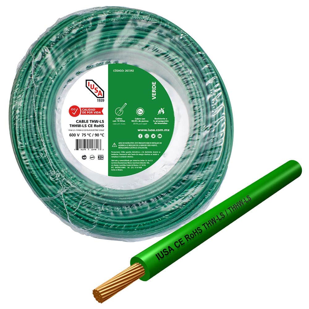 IUSA - IUSA Cable THHW-LS ROHS, Calibre 10 AWG, 20 Metros, Color Verde