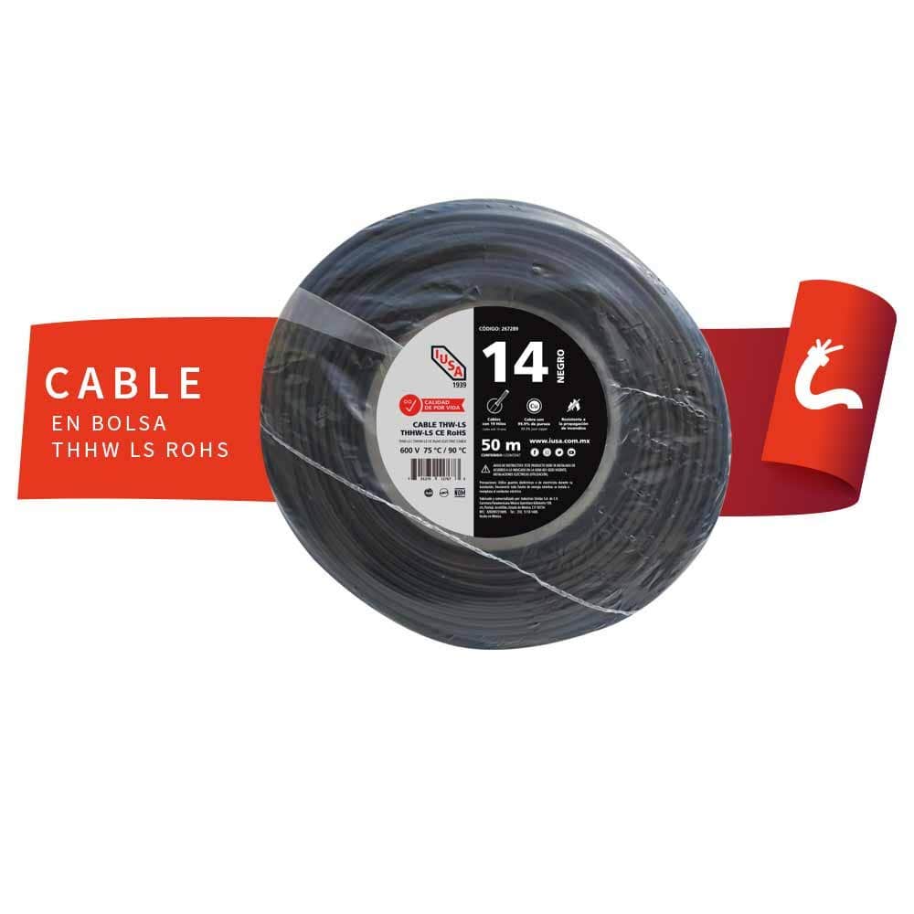 IUSA - Cable THHW-LS ROHS IUSA Calibre 14 AWG negro 50M