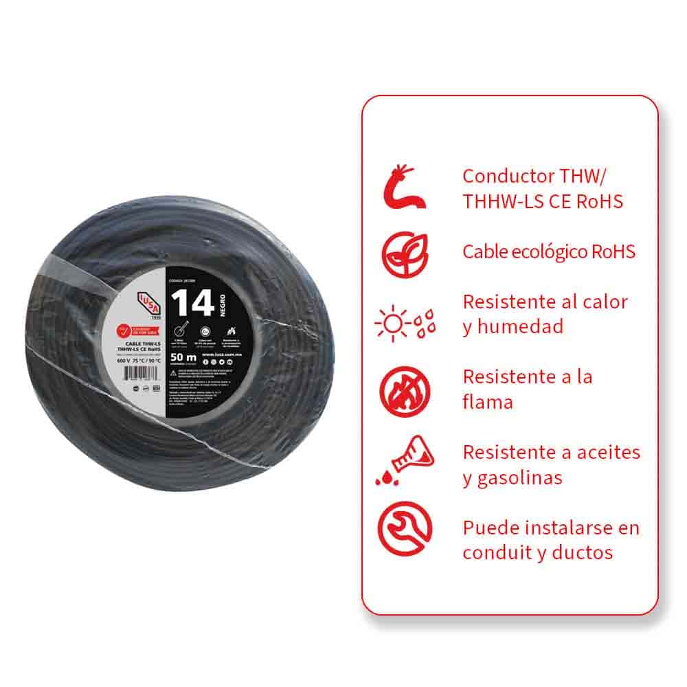IUSA - Cable THHW-LS ROHS IUSA Calibre 14 AWG negro 50M