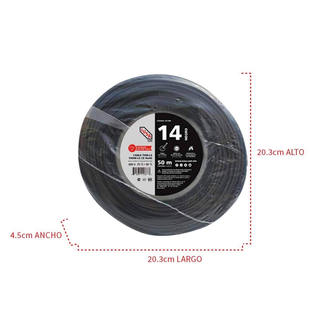 IUSA - Cable THHW-LS ROHS IUSA Calibre 14 AWG negro 50M
