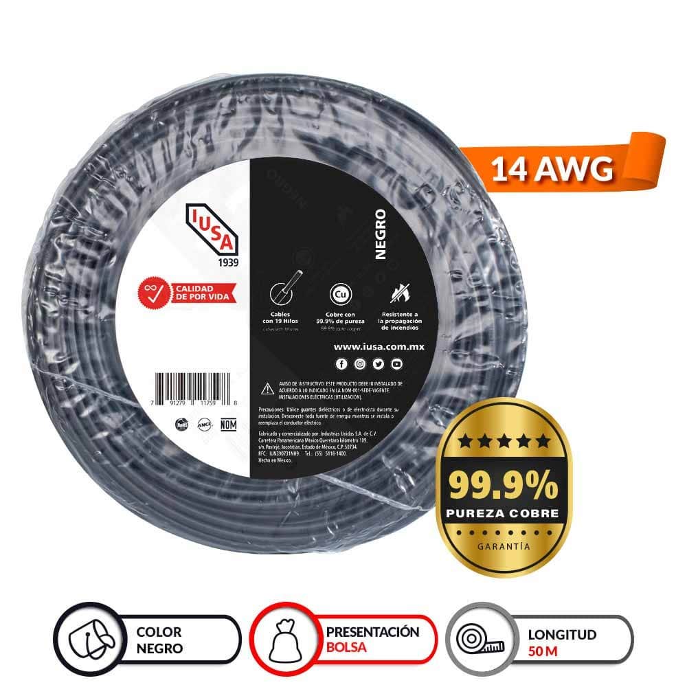 IUSA - Cable THHW-LS ROHS IUSA Calibre 14 AWG negro 50M