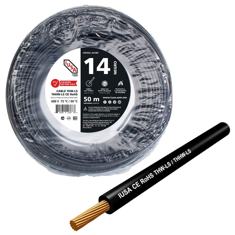 IUSA - Cable THHW-LS ROHS IUSA Calibre 14 AWG negro 50M