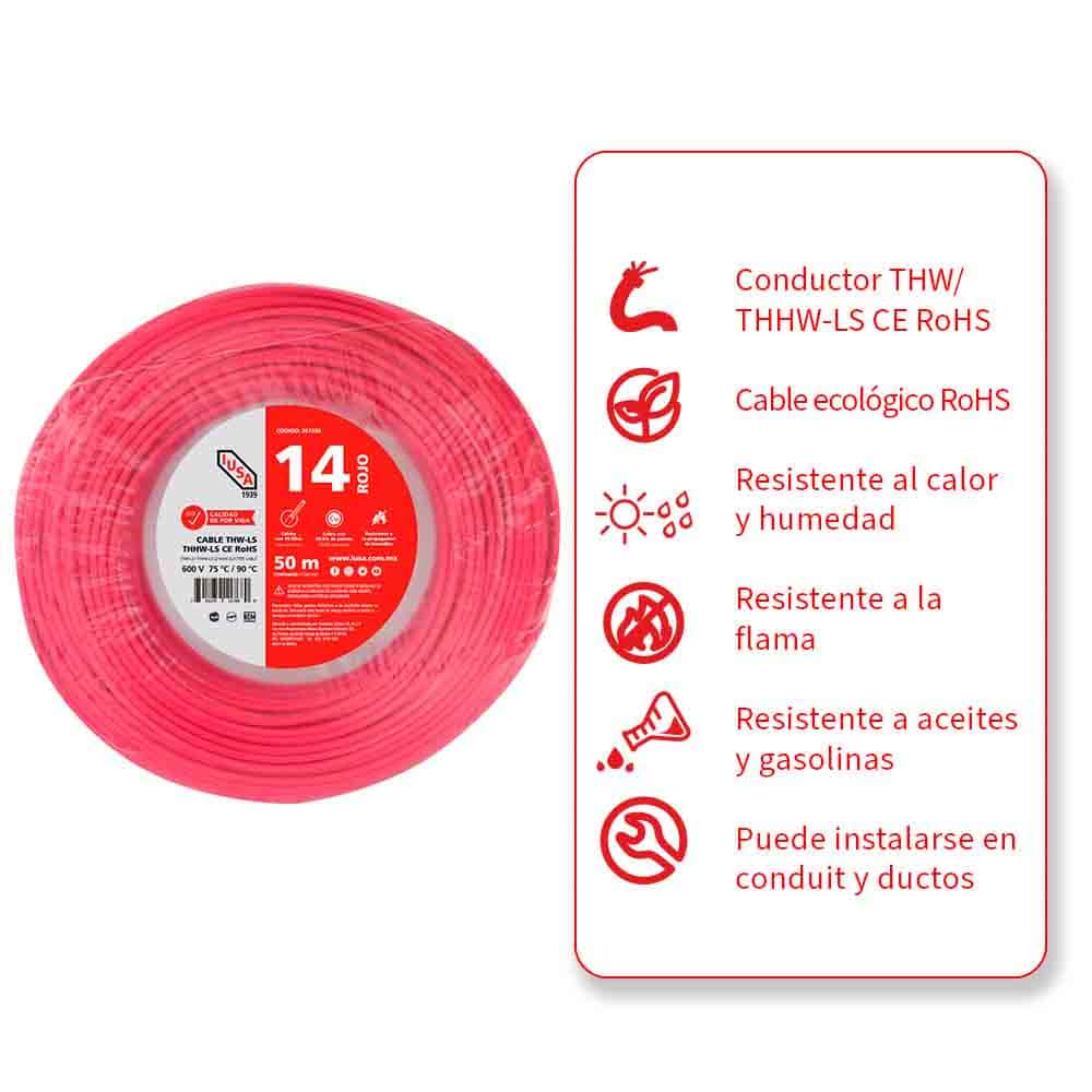 IUSA - Cable THHW-LS ROHS IUSA Calibre 14 AWG rojo 50M