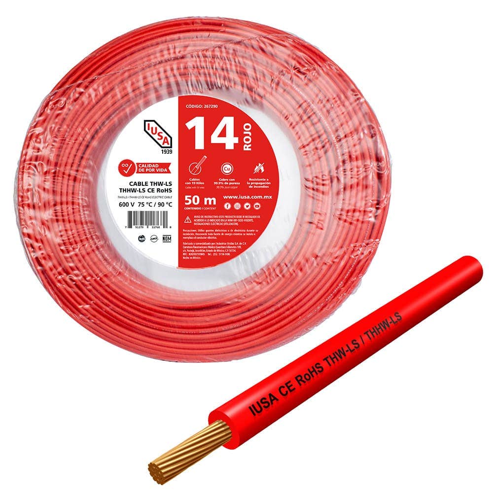 IUSA - Cable THHW-LS ROHS IUSA Calibre 14 AWG rojo 50M