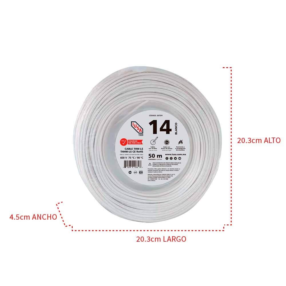 IUSA - Cable THHW-LS ROHS IUSA Calibre 14 AWG blanco 50M