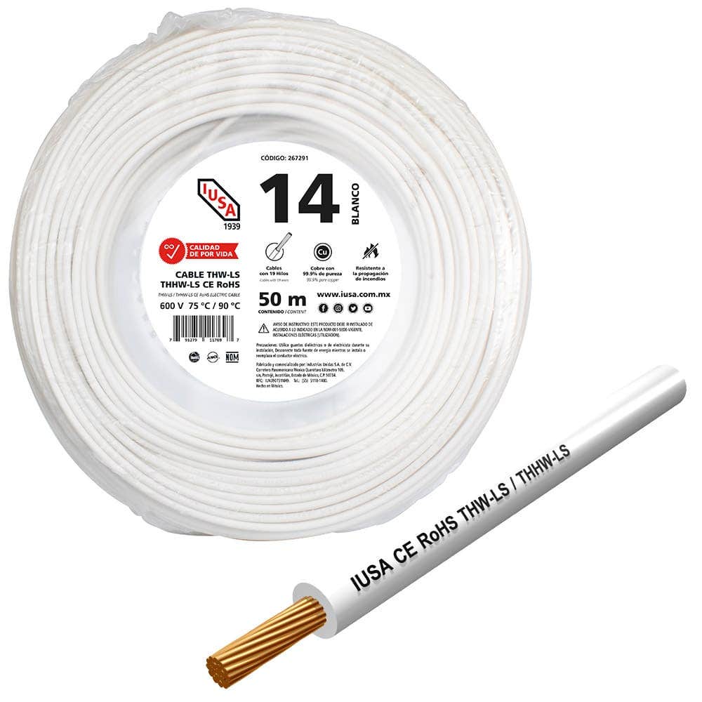 IUSA - Cable THHW-LS ROHS IUSA Calibre 14 AWG blanco 50M