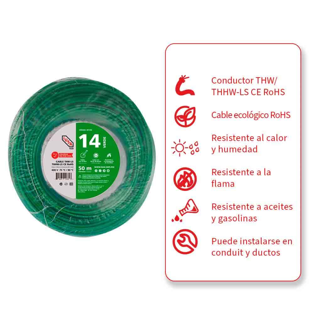 IUSA - Cable THHW-LS ROHS IUSA Calibre 14 AWG verde 50M