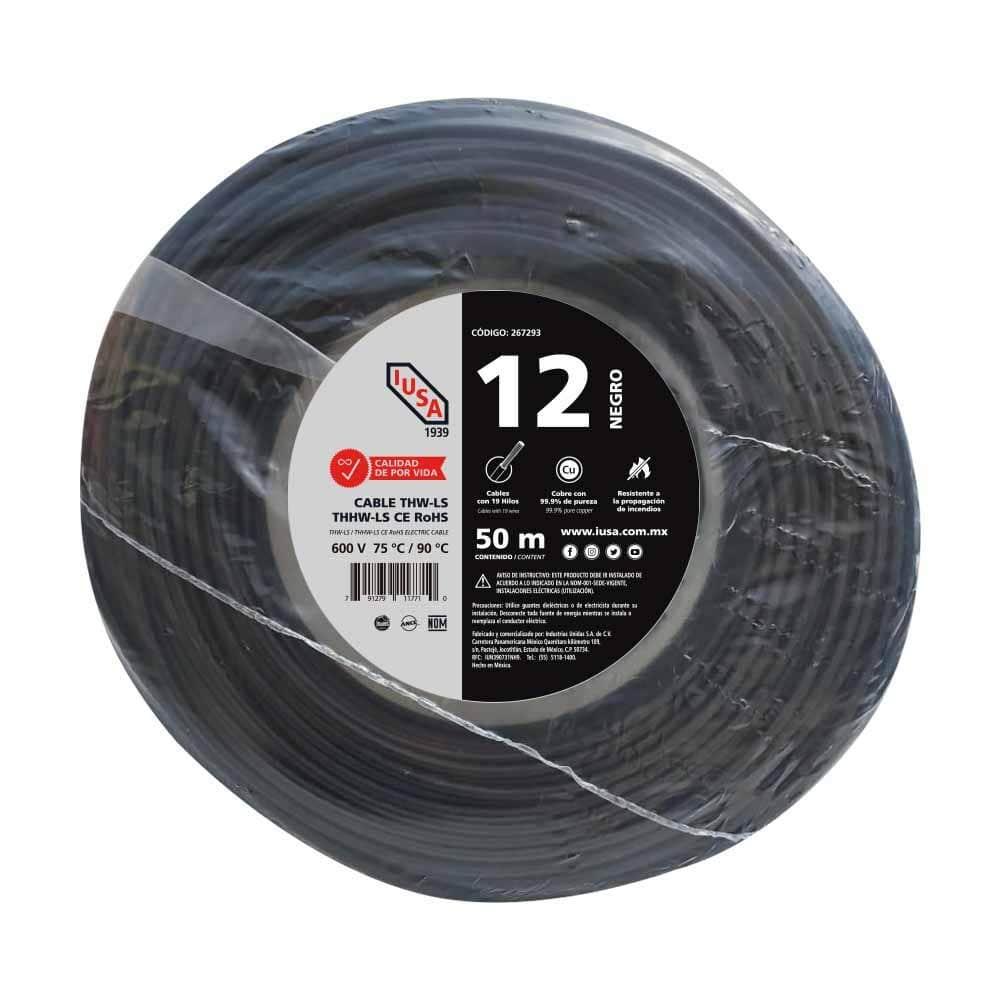 IUSA - Cable THHW-LS ROHS IUSA Calibre 12 AWG negro 50M