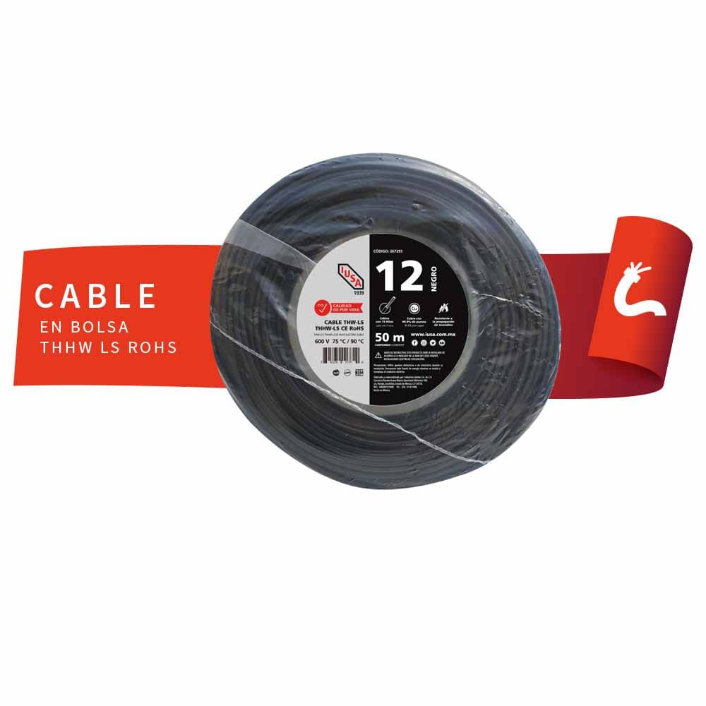 IUSA - Cable THHW-LS ROHS IUSA Calibre 12 AWG negro 50M