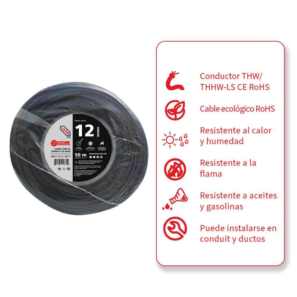 IUSA - Cable THHW-LS ROHS IUSA Calibre 12 AWG negro 50M