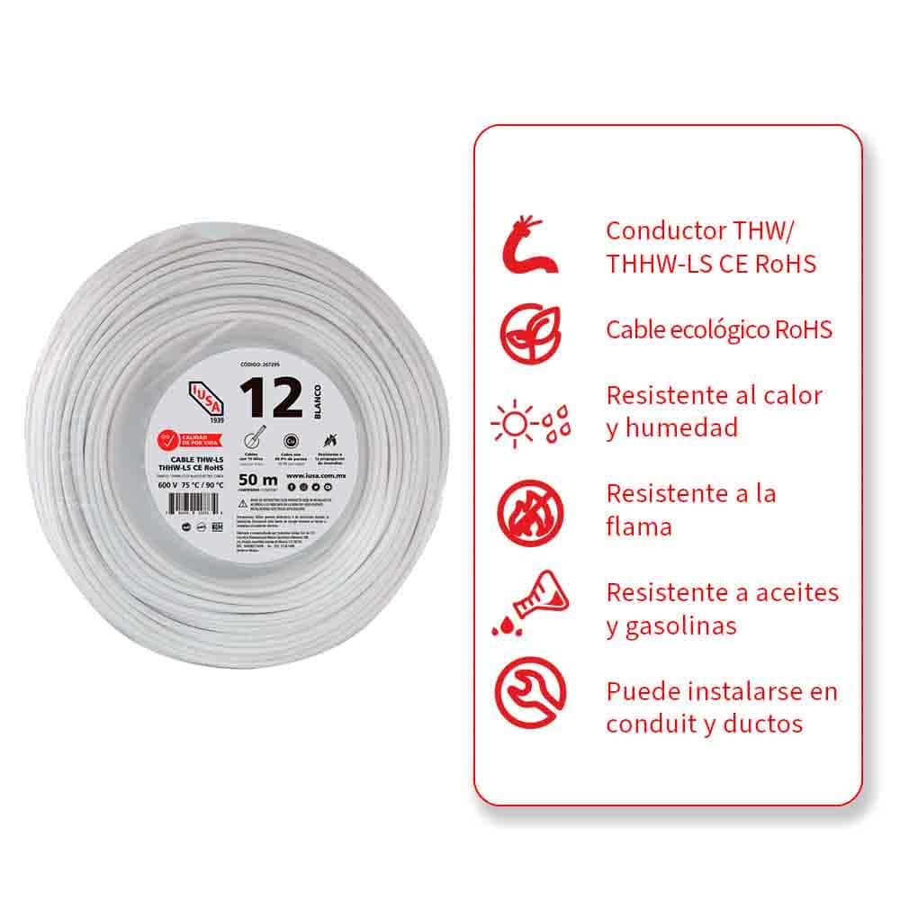 IUSA - Cable THHW-LS ROHS IUSA Calibre 12 AWG blanco 50M