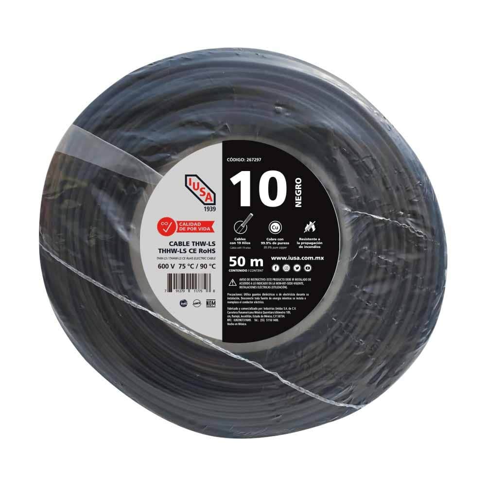 IUSA - Cable THHW-LS ROHS IUSA Calibre 10 AWG negro 50M