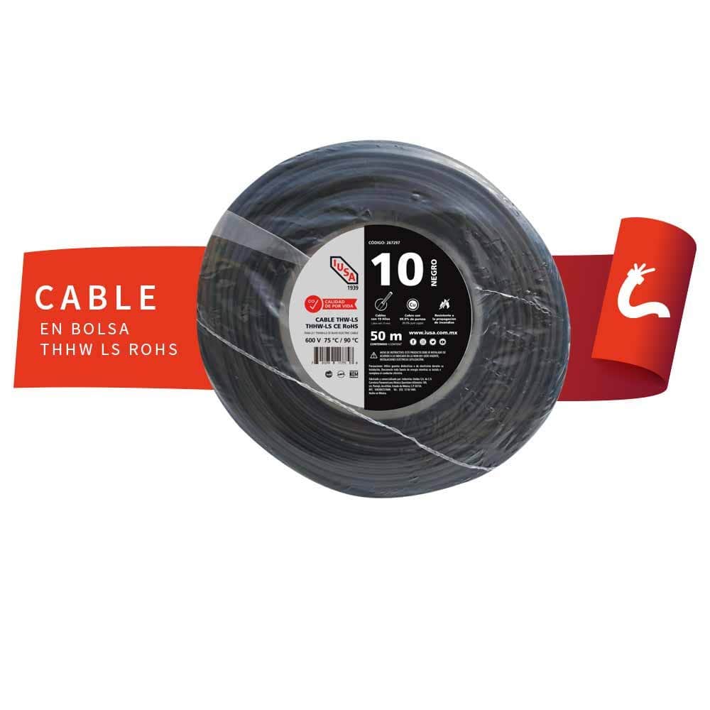 IUSA - Cable THHW-LS ROHS IUSA Calibre 10 AWG negro 50M