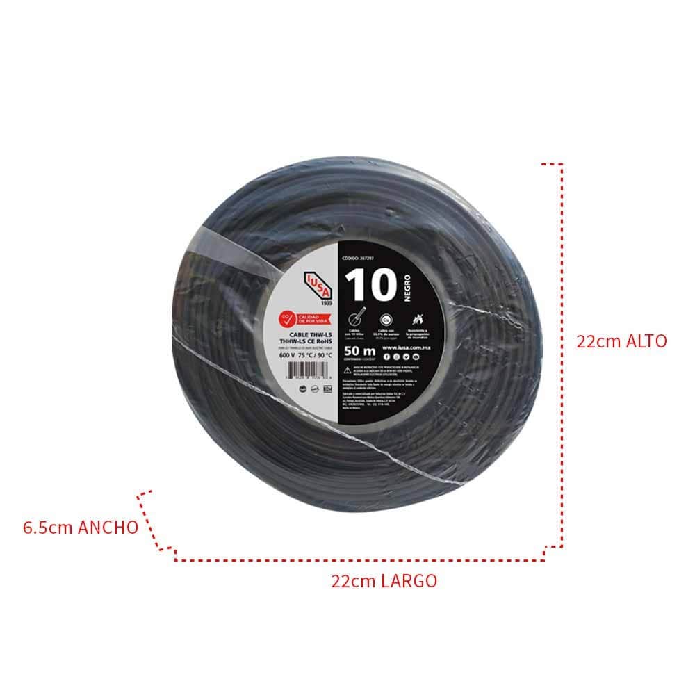 IUSA - Cable THHW-LS ROHS IUSA Calibre 10 AWG negro 50M