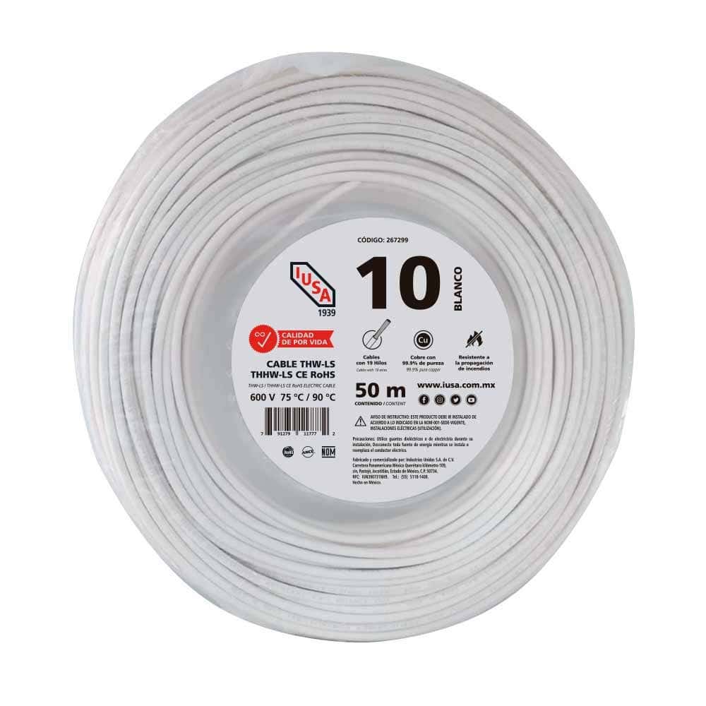 IUSA - Cable THHW-LS ROHS IUSA Calibre 10 AWG blanco 50M