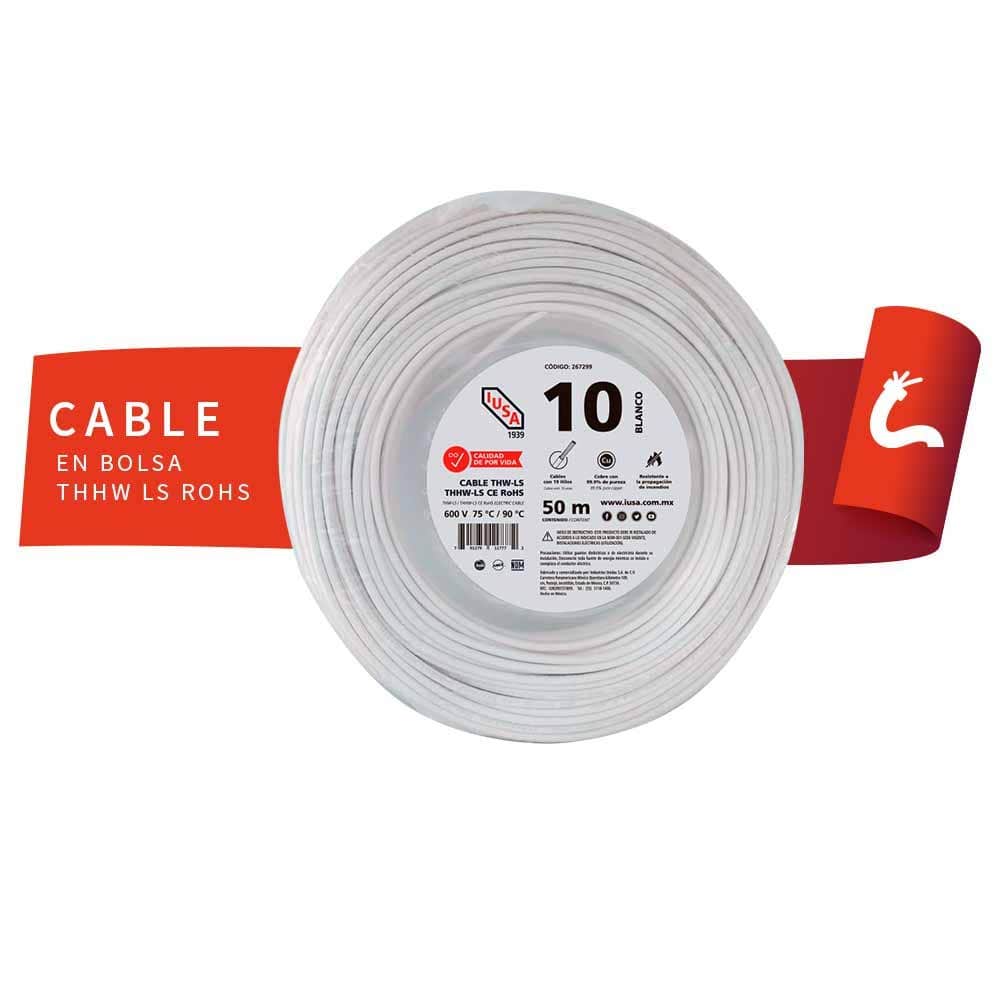 IUSA - Cable THHW-LS ROHS IUSA Calibre 10 AWG blanco 50M