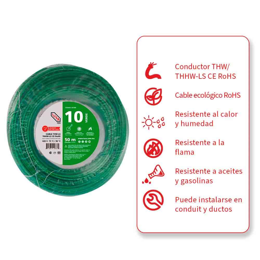 IUSA - Cable THHW-LS ROHS IUSA Calibre 10 AWG verde 50M
