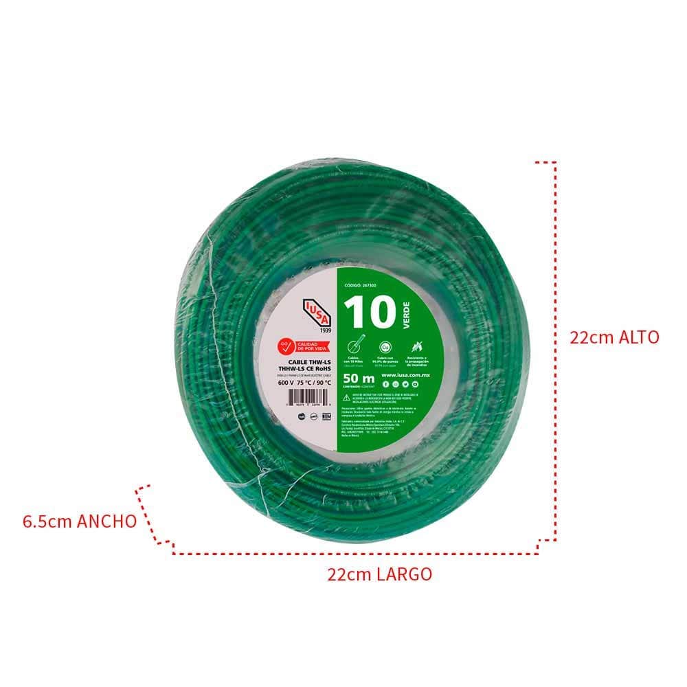IUSA - Cable THHW-LS ROHS IUSA Calibre 10 AWG verde 50M