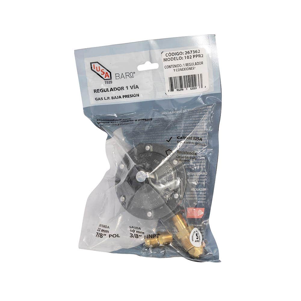 IUSA - Regulador gas L.P. baja presión para 1 cilindro mod. REG102 PPR2