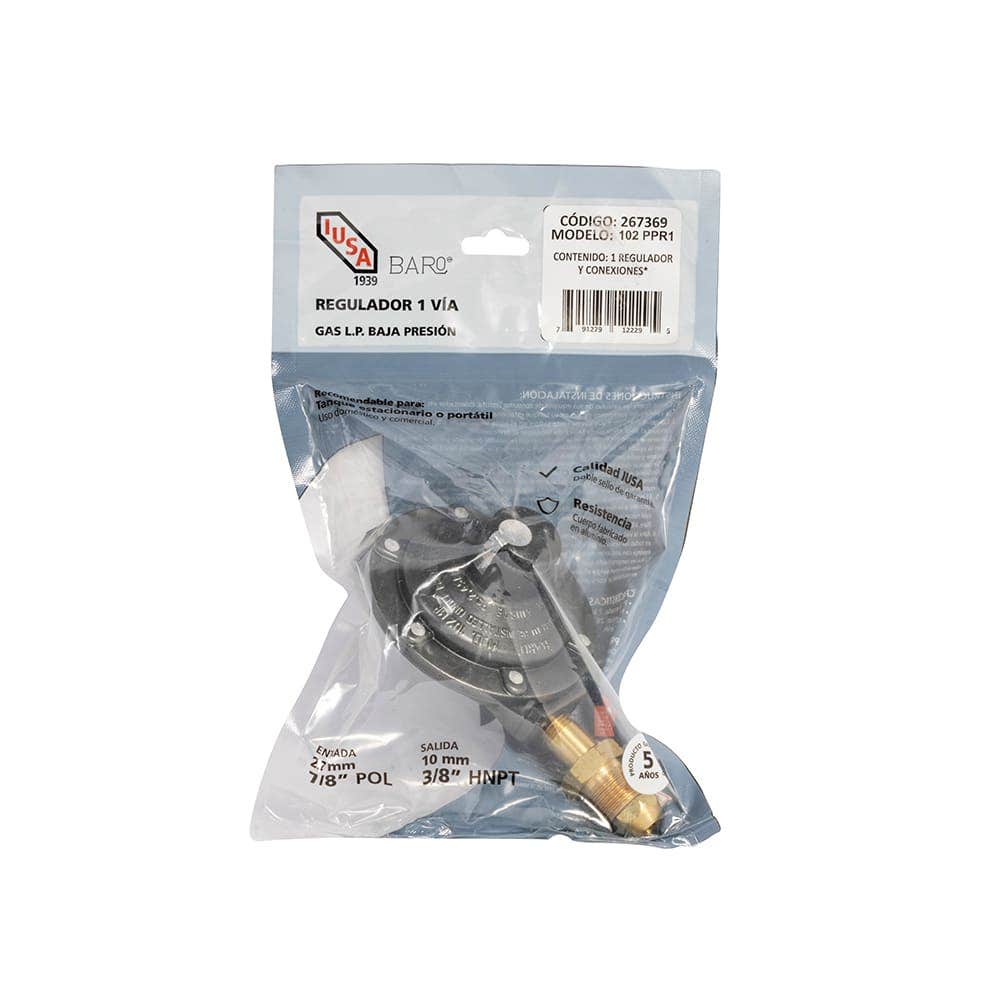 IUSA - Regulador gas L.P. baja presión para 1 cilindro mod. REG102 PPR1