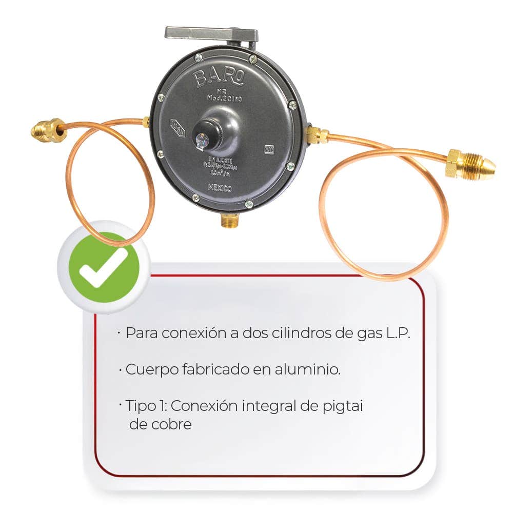 IUSA - Regulador gas L.P. baja presión para 2 cilindros mod. REG201 PCC1