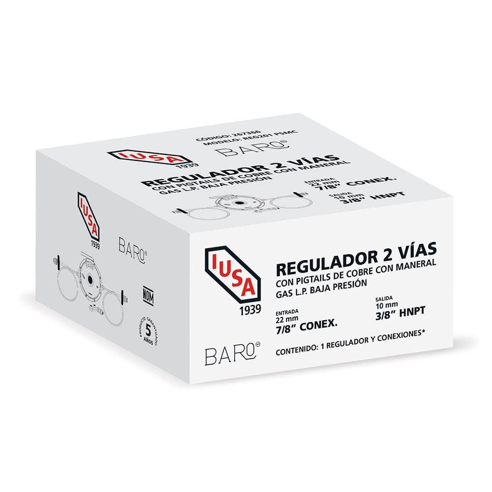 IUSA - Regulador gas L.P. baja presión para 2 cilindros mod. REG201 PCC1